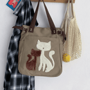 Cat Embroidered Canvas Bag 