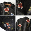 Geborduurd leren jasje met bloemenprint