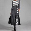 Women's Striped Long Sleeve Patchwork Dress