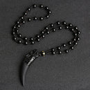Obsidian Wolf Tooth Pendant Necklace
