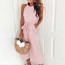 Women's Striped Belted Wide Leg Jumpsuit 