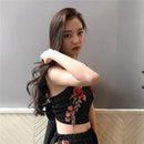 Set with embroidered crop top and floral shorts
