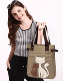 Cat Embroidered Canvas Bag 