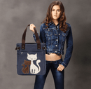Cat Embroidered Canvas Bag 
