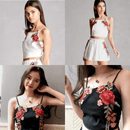 Set with embroidered crop top and floral shorts